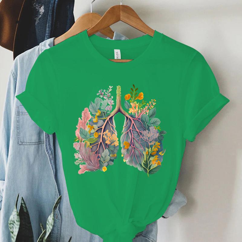 Colorful Anatomical Heart Lungs Tshirt Women Plant Floral Graphic Anatomy Tshirt Top Funny Cardiac Nurse Gift Summer Shirt 2024