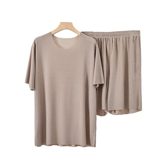 

Женский пижамный комплект из ледяного шелка: футболка с коротким рукавом и брюки, повседневный комплект для дома, летний, 2 предмета L хаки