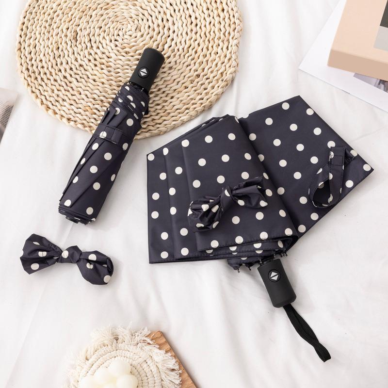 Jednoduchý a elegantní černobílý skládací deštník s vlnkovým vzorem, mini slunečník, plně automatický deštník, UV slunečník