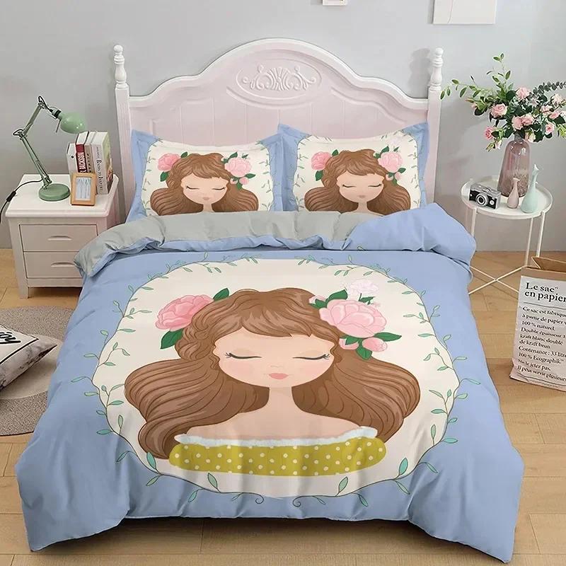 Carton Girly Watercolor Fashion Girl Modern Women Beding Set Bedrom Soft Bedspreads Comefortable Soft with Soft Fabric Duvet Cover Pilowcase