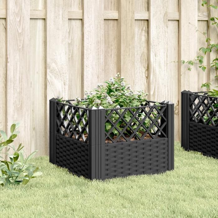 VidaXL Jardinière avec piquets noir 43,5x43,5x43,5 cm PP, bac à fleurs, support de jardinière, support de fleurs, bac à 368007
