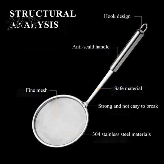 Large Kitchen Frying Spoon Stainless Steel Fine Mesh Skimmer, 100-Mesh Oil Strainer with Skimmer Long Handle, Ladle for Soup Foam Handle