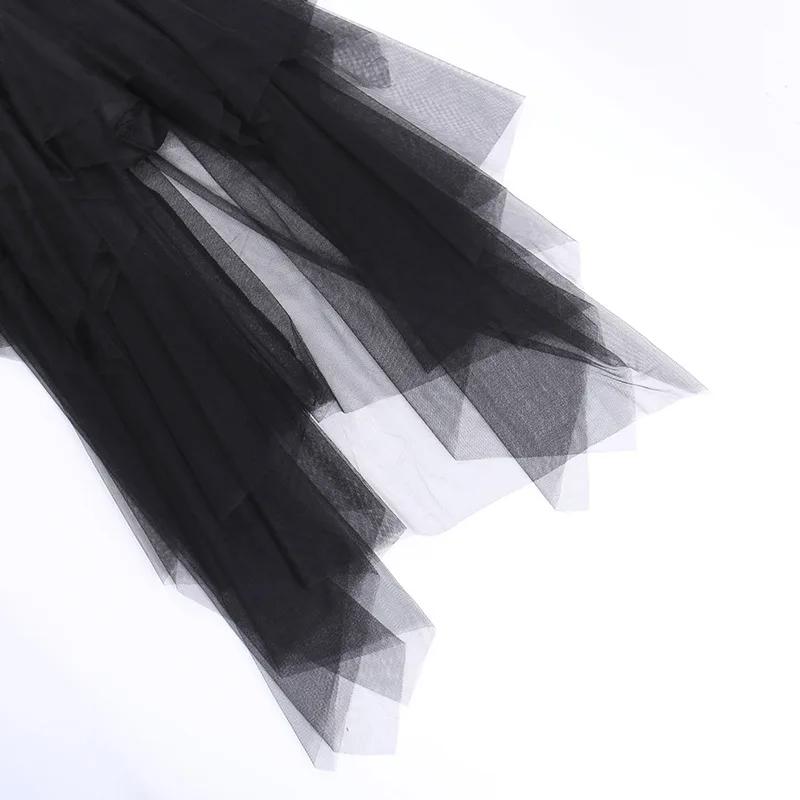 Net Yarn High-Waisted Irregular Skirt for Women Gothic Style Summer Casual Skirt Sexy and Charming Goth