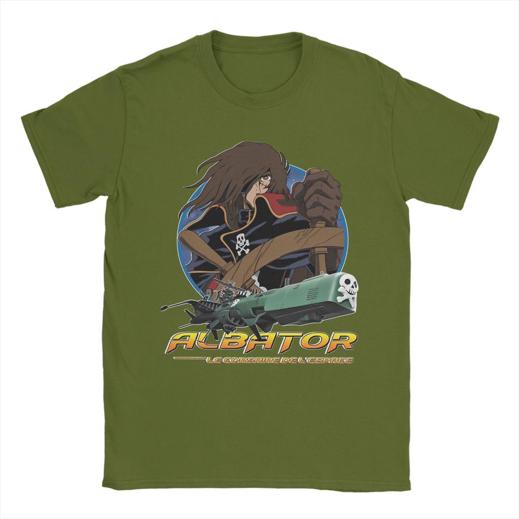 Men's T-Shirts Anime Captain Harlock Vintage 100% Cotton Tees Short Sleeve  T Shirts Crewneck Tops Gift Idea