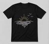 Sunset Line Coastal Beach VibesOcean Graphic Tee Black T-shirt