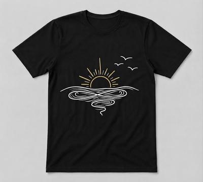 Sunset Line Coastal Beach VibesOcean Graphic Tee Black Unisex T-Shirt