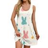 Women's Summer Casual Square Collar Easter Print Dress Sleeveless Dress With Pockets