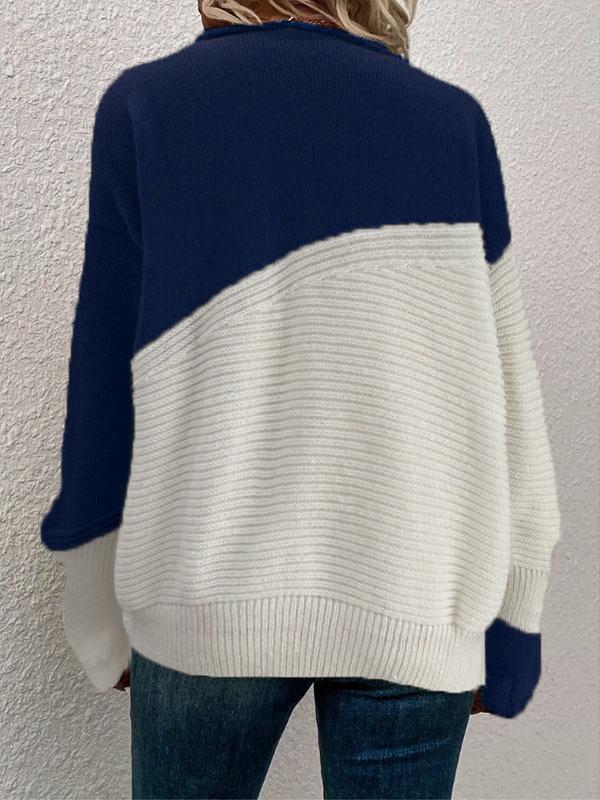 Women's Casual Color Block Long Sleeve Knit Sweater