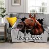 1PC Custom Name Horse Portrait flannel blanket versatile, all-season throw suitable for the living room, bedroom, camping, travel, and gift