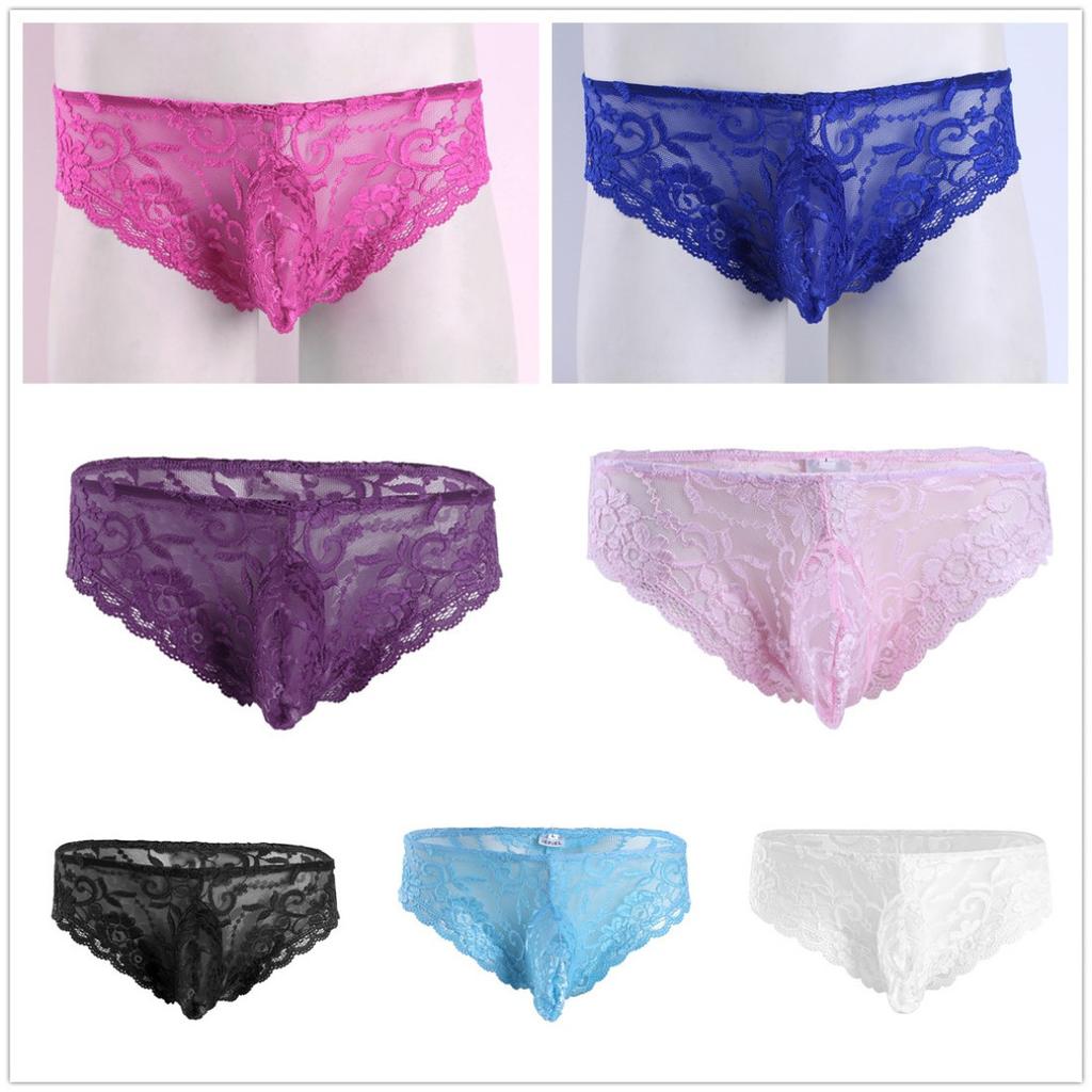 Menn Undertøy Blonder Floral Bulge Pouch Low Rise Bikinitruser Undertøy Underbukser