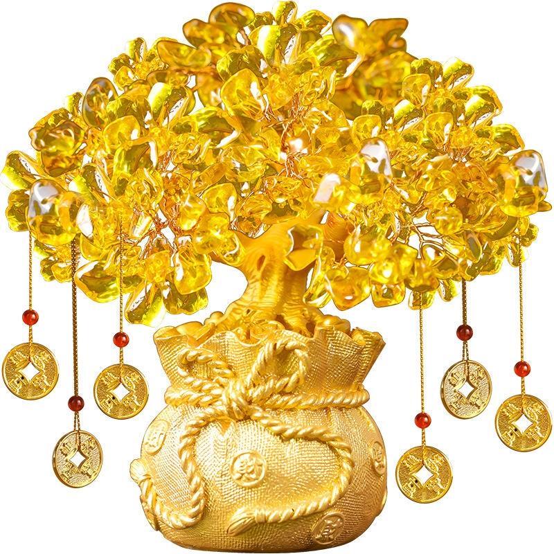 JINGRUIXIANG Yellow Crystal Money Tree Ornament