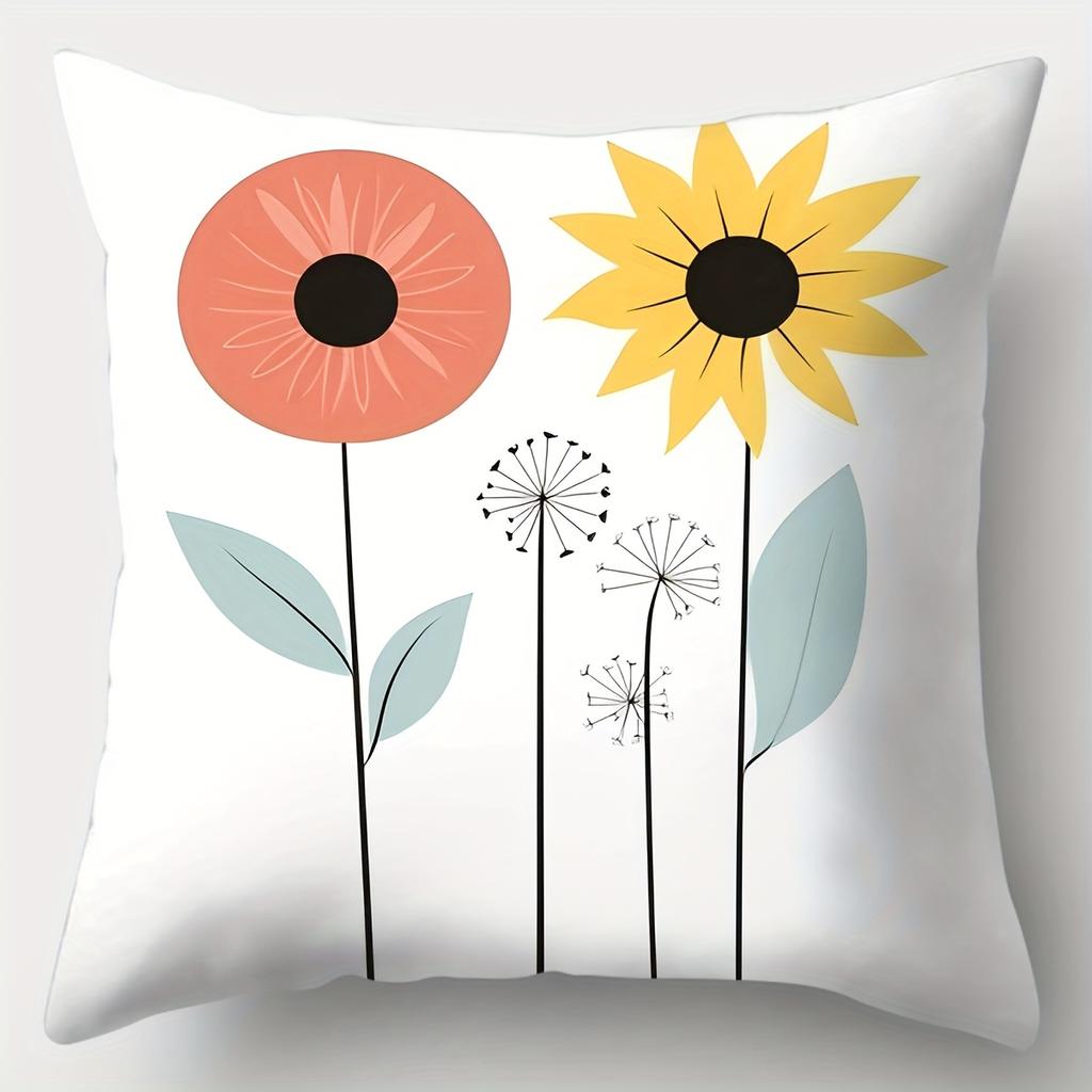 4Pcs Modern Floral Throw Pillow Covers Set, 17.7"X17.7" - Vibrant Single-Sided Print, Zippered Polyester Cushion Cases For Sofa
