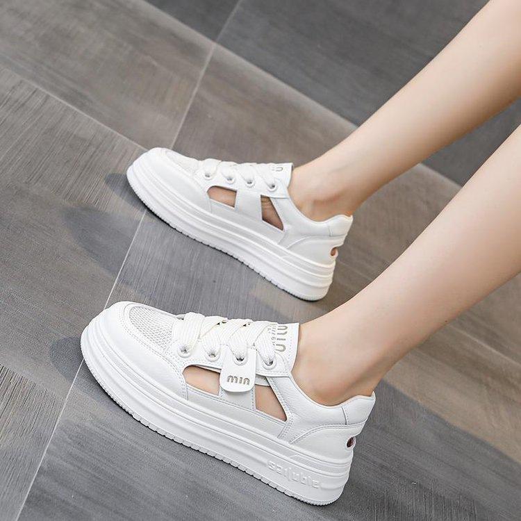 

Thick-soled hollow white shoes women s 2025 summer new lace-up breathable sports sandals versatile casual hole shoes 40