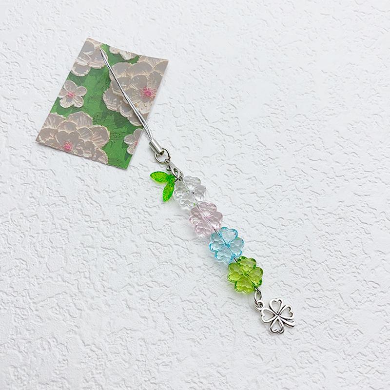 Y2K Lucky Grass Phone Charms For Women Girls Cute Four-Leaf Clover Beaded Keychain Bag Pendant Decoration Gifts
