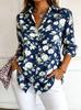 Women's Long Sleeve Floral Print Button Down Casual Shirt Elegant Daily Blouse Tops in Blue for Spring Summer