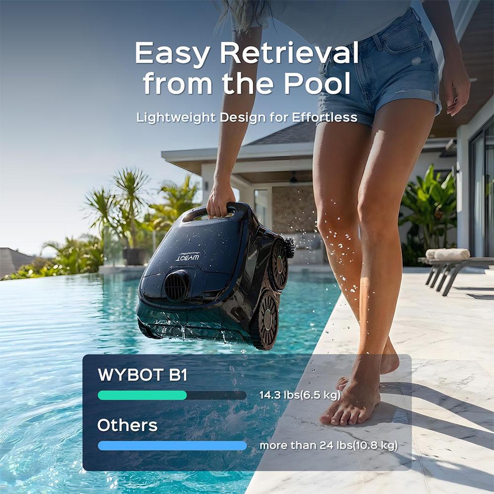 WYBOT B1 Pulitore Robotico Senza Fili per Piscina, Pulizia Completa della Piscina, Spazzola per Bordi e Angoli, Spazzola Quad-Rullo, Autonomia 120 min
