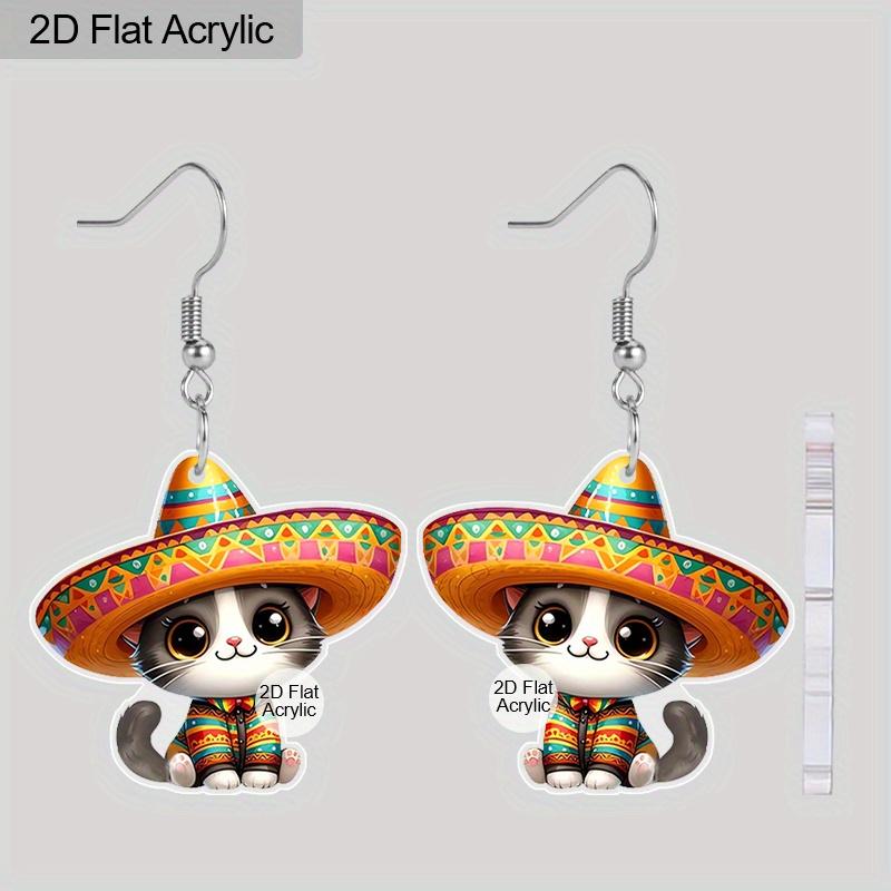 

Плоские серьги 2D на Синко де Майо для женщин, милые акриловые украшения в мексиканском стиле с кошкой в подарок
