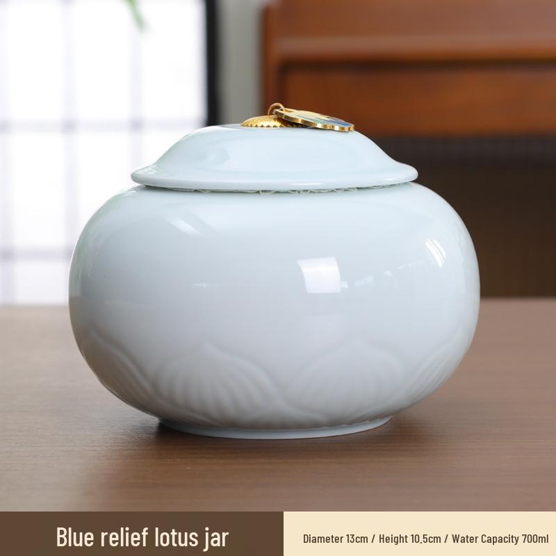 Large Ceramic Tea Storage Canister for Red, Green, Longjing, Biluochun, and Pu'er Tea - Half Jin Capacity