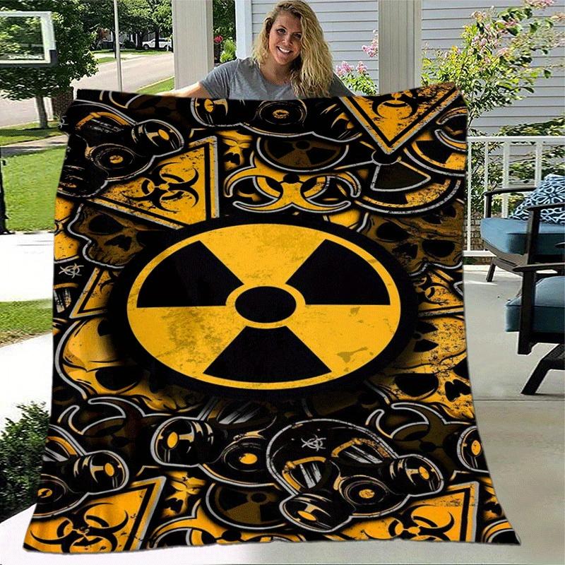 1pc Radiation Symbol Printing Lightweight Flannel Blanket, Comfortable and Warm Blanket, for Camping Sofa Bed and Couch Office, Gift