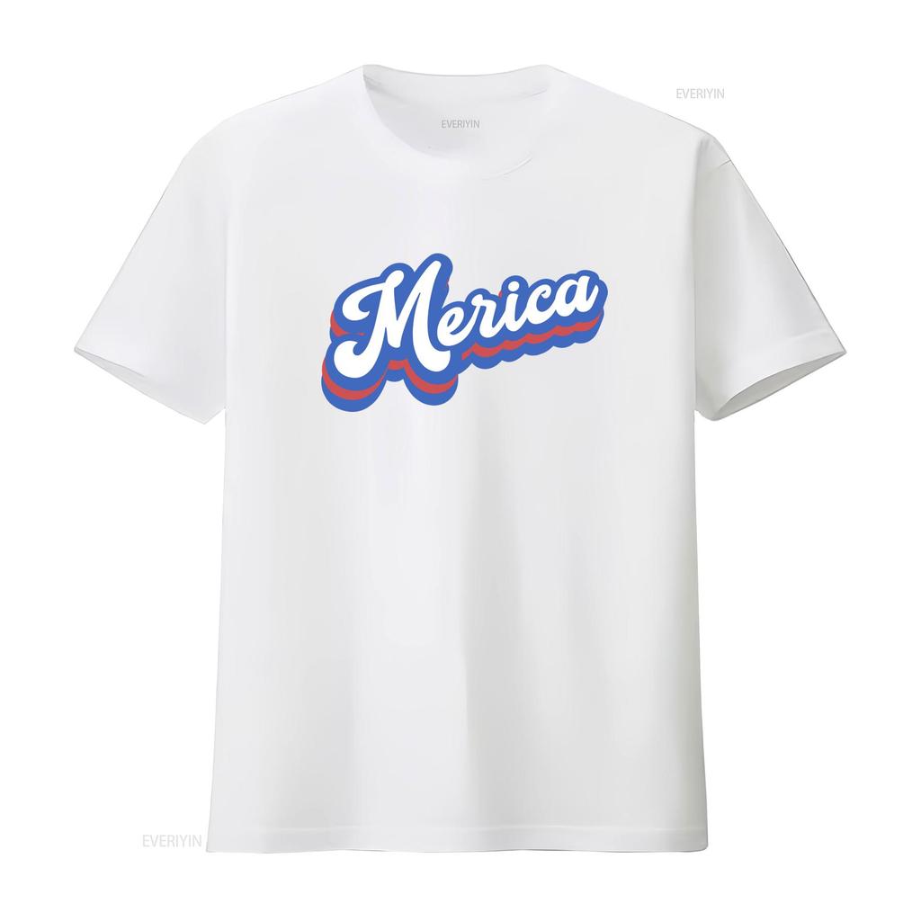 Retro Merica Font Usa T Shirt 4th Of July Funny Fourth Unisexs America Patriotic Independence Vintage Comfortable