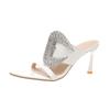 Fashion New Summer One-Line Rhinestone Buckle High Heels Women's Stiletto Pointed Toe Open-Toe Patent Leather Non-Slip Slippers
