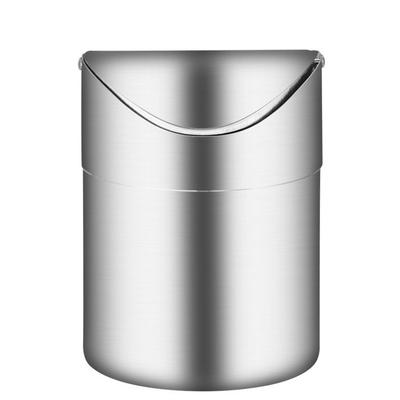 Desktop Mini Trash Can with Swing Lid Stainless Steel Waste Bin Garbage Container