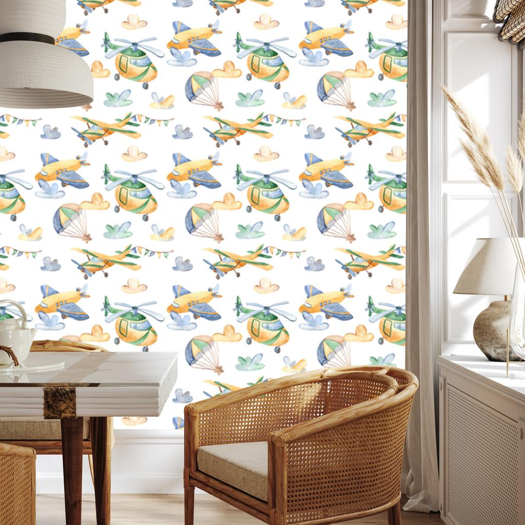 Painted Planes and Helicopters Wallpaper for Living Room and Bedroom 50x1000