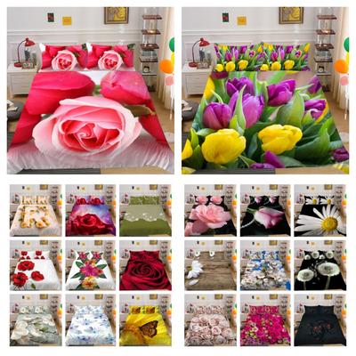 Blumen Bedrucktes Bettwäsche-Set für Einzelbett-Mikrofaser-Tagesdecken, Luxus-Hochrangige Damen-Heimtextilien