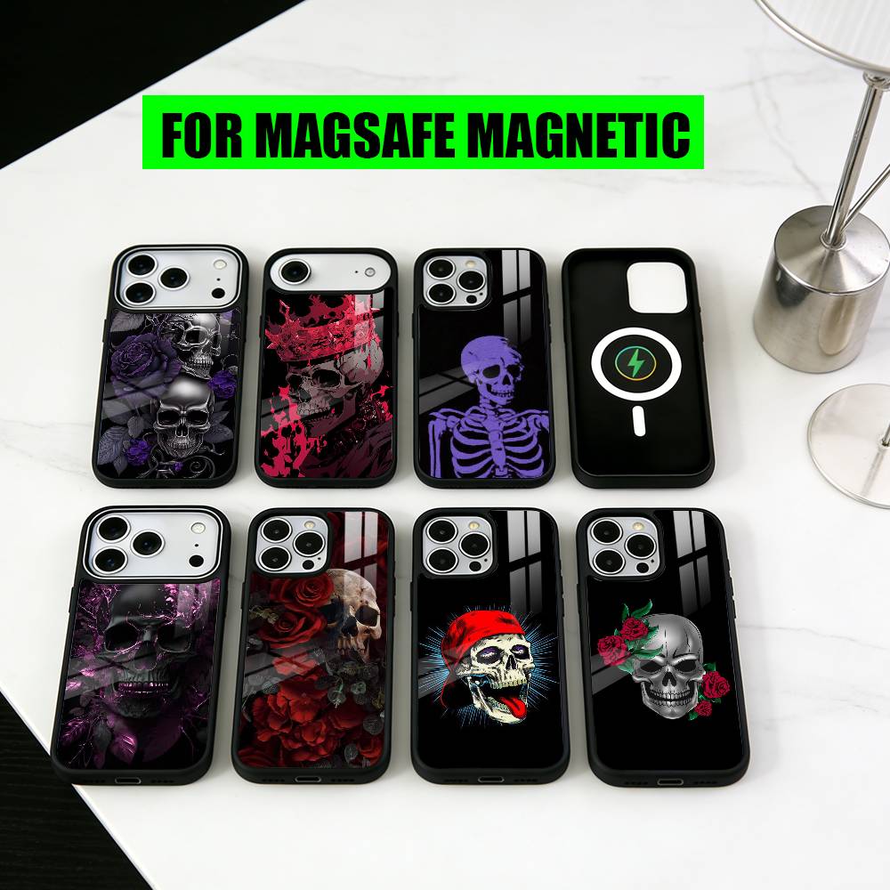 Purple red Silver S-Skull Phone Case For iPhone17,16,15,14,13,12,11 Plus,Pro Magnetic with Magsafe Wireless Charging