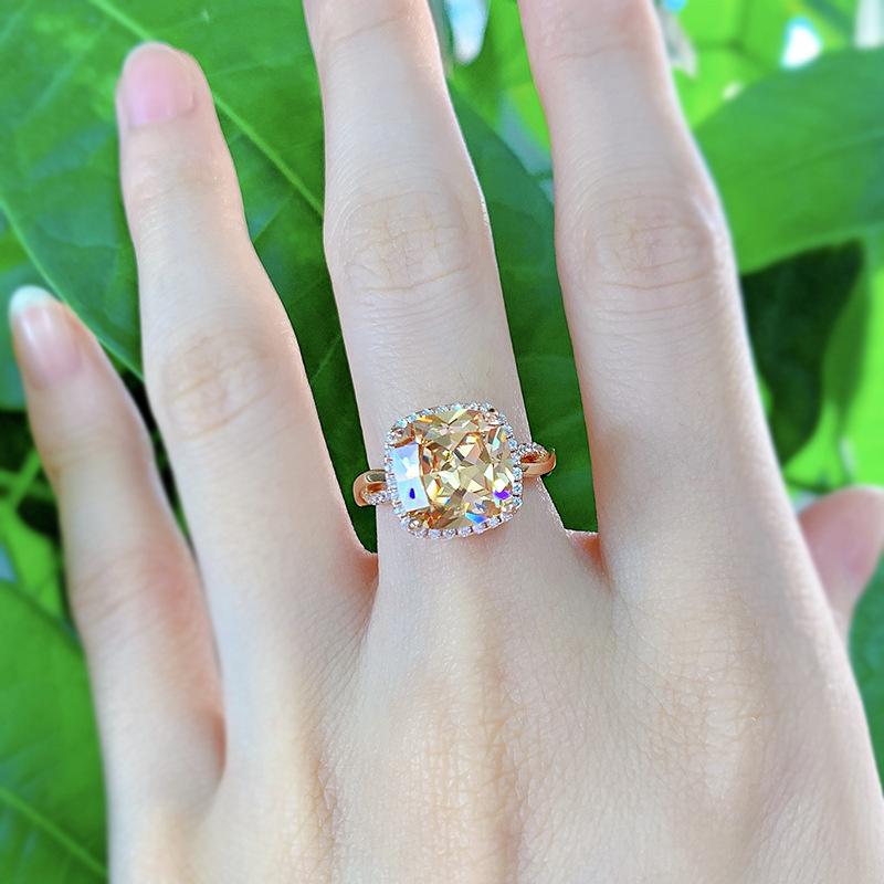 SpringLady 925 Sterling Silver 18K Rose Gold Sparkling High Carbon Diamond Pink Morganite Ring For Women Fine Jewelry