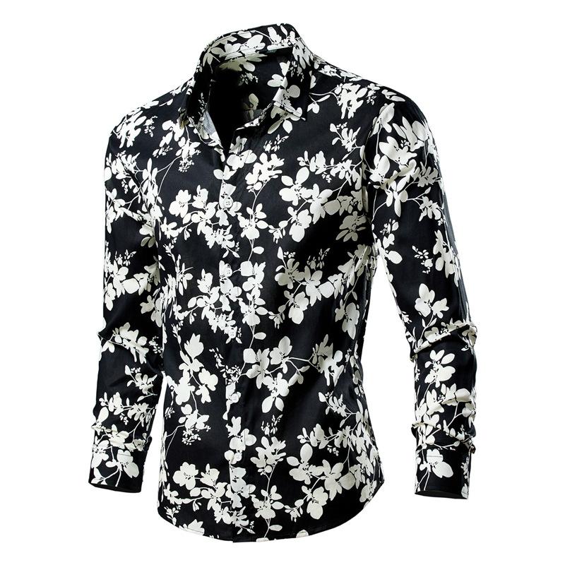Camicia Casual da Uomo a Maniche Lunghe con Stampa Floreale Slim Fit