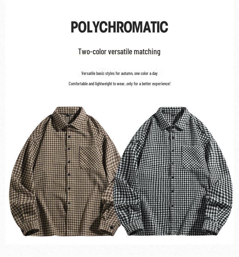 Unisex Hong Kong Style Plaid Shirt Jacket - Japanese Workwear, Multi-Pocket, Perfect for Spring and Autumn.