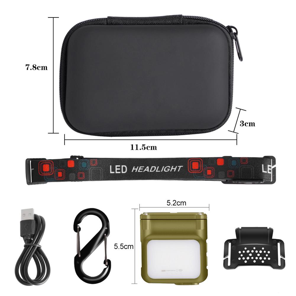 COB LED Mini Flashlight Waterproof 1200mAh Work Head Lamp Type-C Charging 5 Modes Adjustable Lighting Angle for Outdoor Running