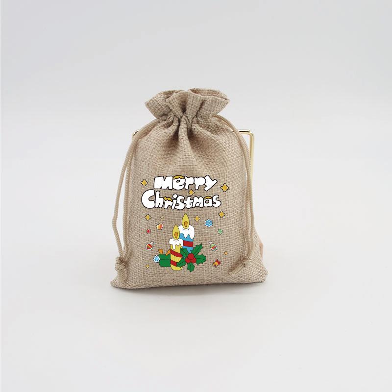 Jute-Style Christmas Gift Bag with Drawstring Closure - Small Candy & Apple Storage