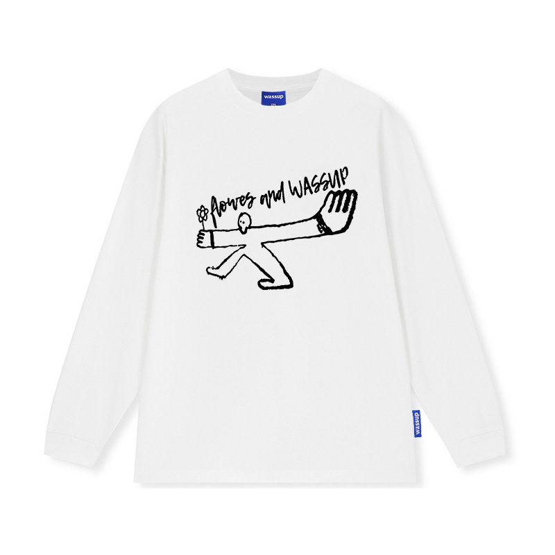 Wassup American-Style Heavyweight Long-Sleeve T-Shirt, Unisex, New Spring and Autumn Trendy Brand Pure Cotton Crew Neck Top