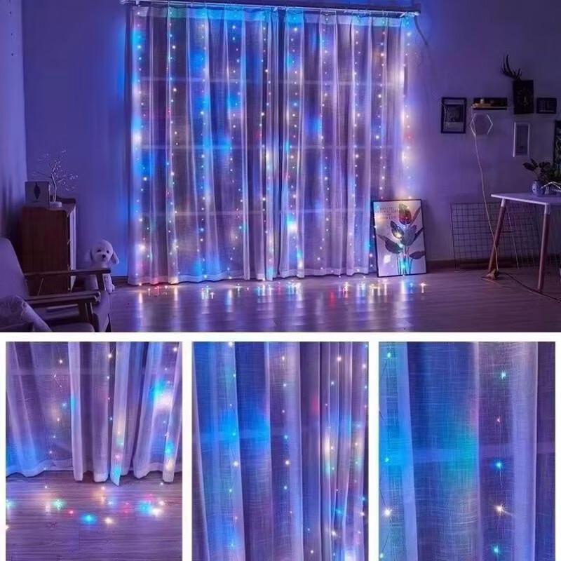 NuFeng Colorful LED Curtain String Lights 3x2M (2-Pack)