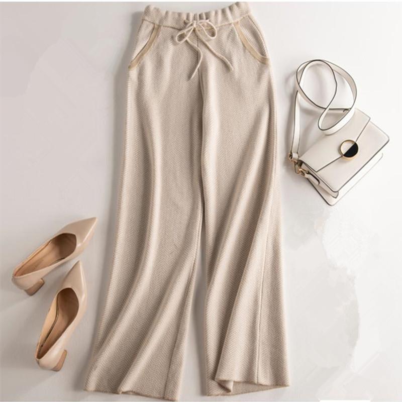 

Осенне-зимние модные брюки женские мягкие вощеные удобные кашемировые верблюжьи брюки женские чисто трикотажные широкие брюки повседневные свободные L бежевый