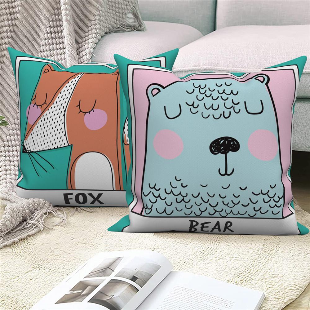 White Throw Pillow Cover Home Decor Sofa Decorative   Cartoon Animal Cushion