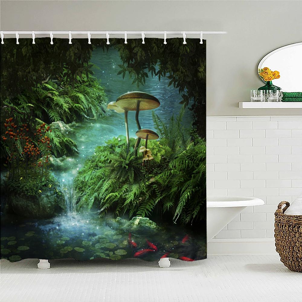 Fairy Dream Forest Shower Curtain Waterproof Bathroom Curtain Polyester Cartoon Fantasy Bath Curtain Home Decoration With Hooks