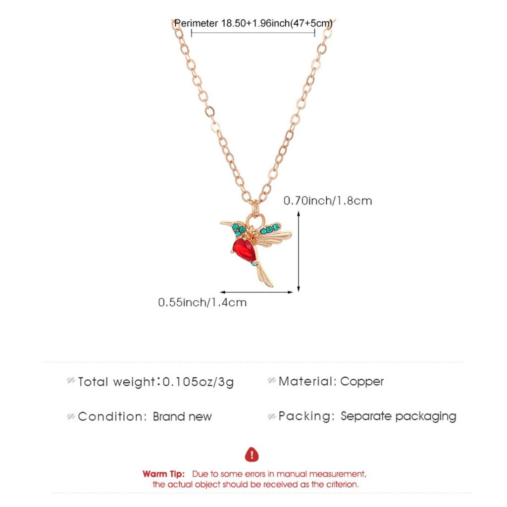 Dainty Hummingbird Pendant Necklace Colorful Stone Accent Bird Charm Necklace for Women