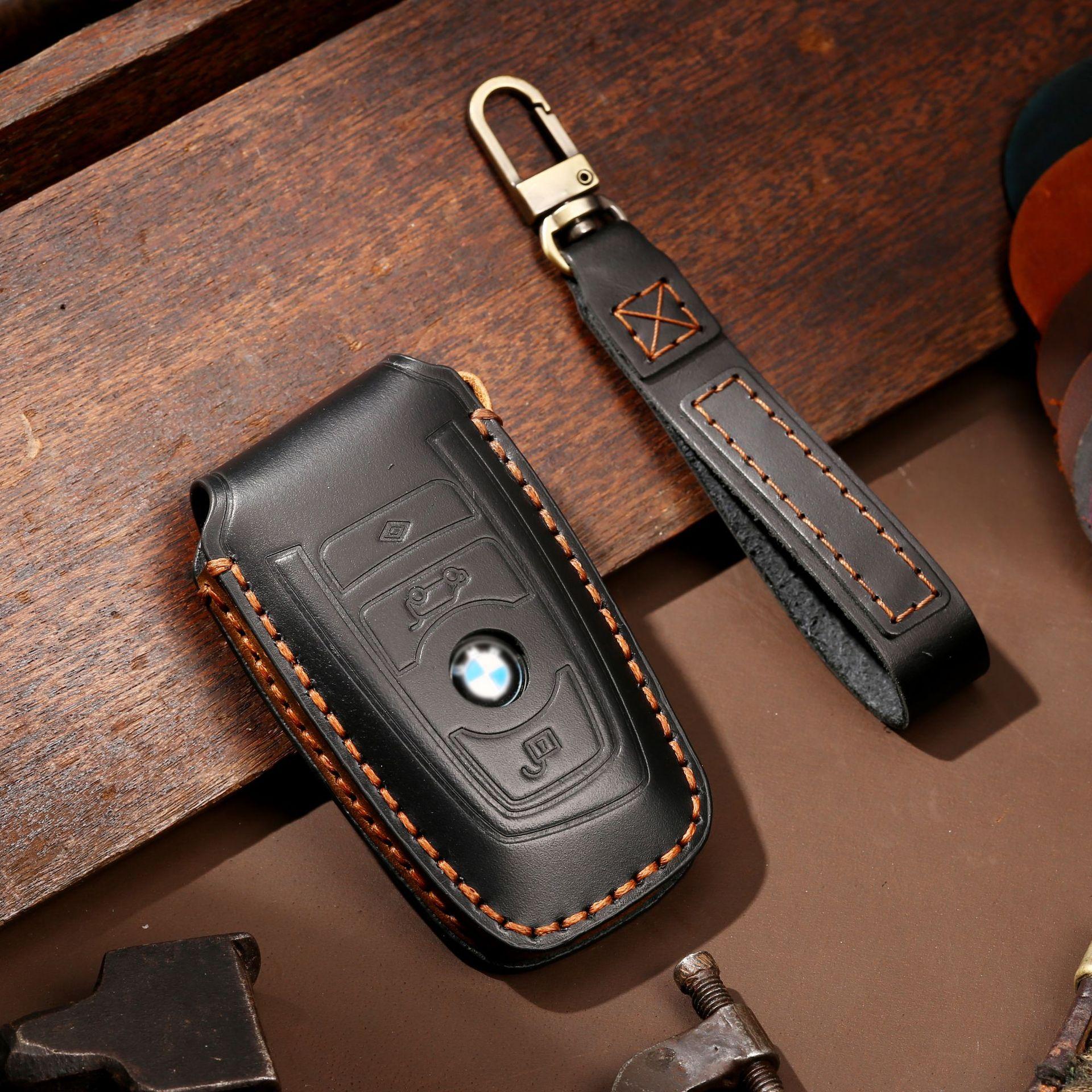 

Suitable For Bmw Key Cover Blade High-End Personalized Pure Handmade Real Cowhide Car Key Bag Ring