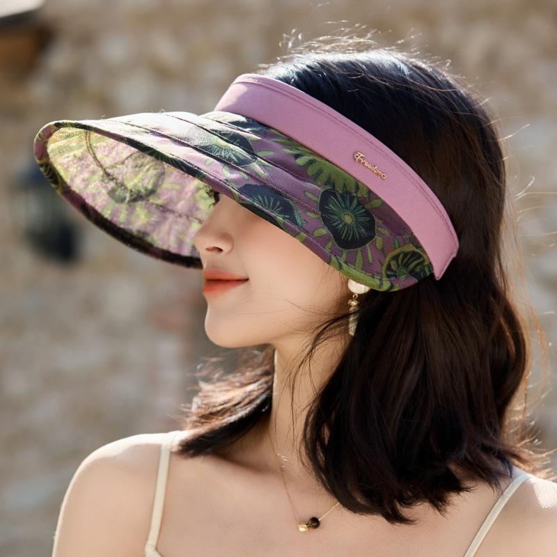 Temperamento Diseño Sentido Horquilla Ala Grande Sombrero de Sol de Copa Vacía Viaje al Aire Libre Anti-UV Cara Pequeño Sombrero de Sol