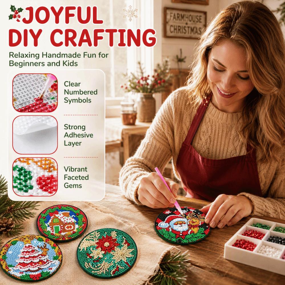 8Pcs with Metal Stand Round Art Coasters Entry-level Coaster Kit DIY Painting Coasters Gift