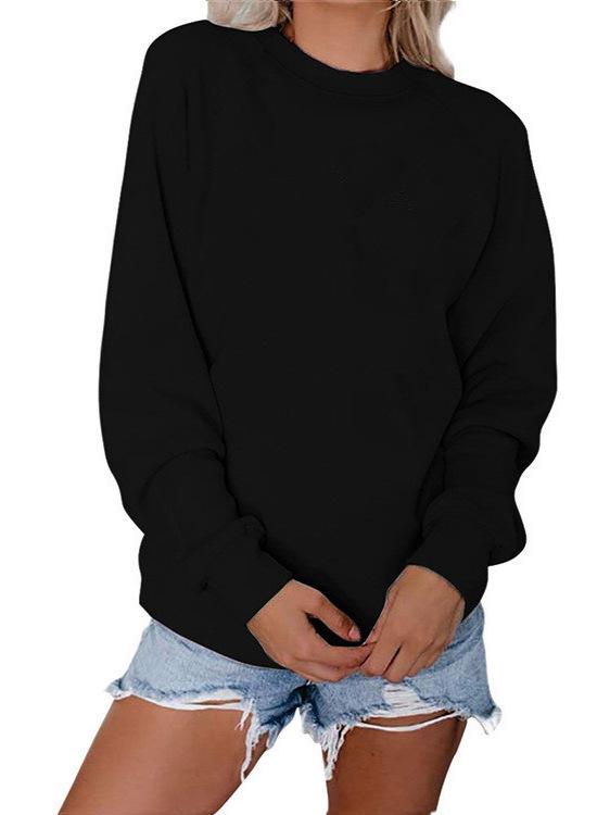 2024 Autumn/Winter Women's Round Neck Loose Plain Long Sleeve Hoodie