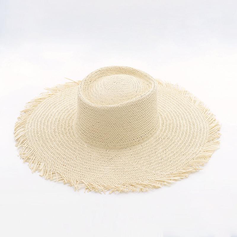 New summer fashion sunscreen sun hat, rough edge flat top big brim straw hat, beach travel sunscreen straw hat