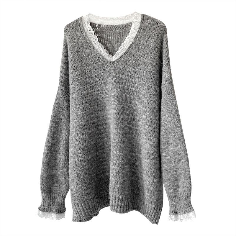 Ju Zhi 2024 Autumn/Winter Korean Loose Casual V-Neck Pullover Sweater Knitwear