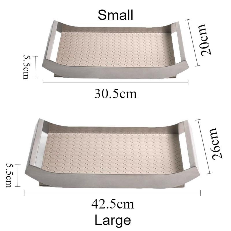 Stainless Steel Organizer Tray Leather Woven Storage Trays Modern Luxury Decorative Tray Rectangular Accessory Trays with Handle