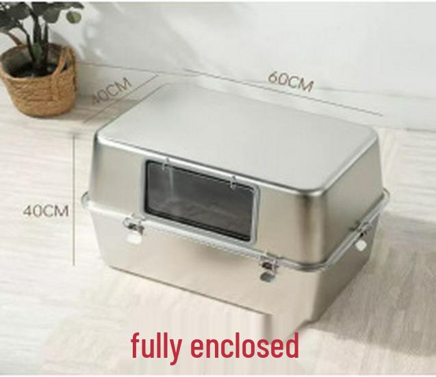 Large Stainless Steel Enclosed Cat Litter Box with Anti-Splash High Fence