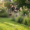Outdoor Rotating Wind Spinner with Two Toucan Birds on Vintage Bicycle Garden Yard Decoration Metal Windmill Stake for Lawn Patio