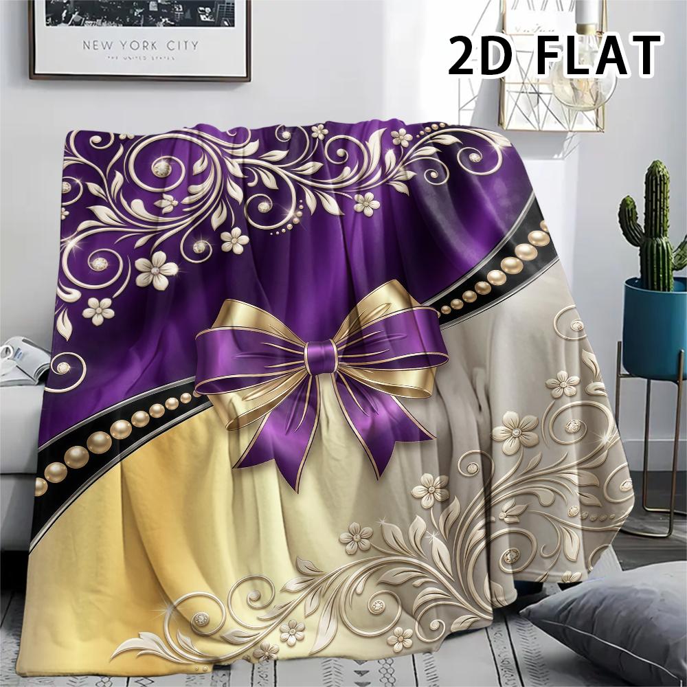 1Pc 2D FLAT Baroque Gold Blue Print Flannel Blanket,High quality Comfortable for All Seasons,Home Decor,Warmth and Comfort,Perfect for Christmas Gifts